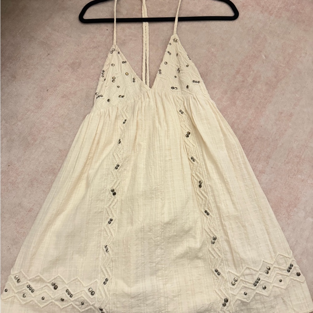 Cream Halter Dress with Embellishments